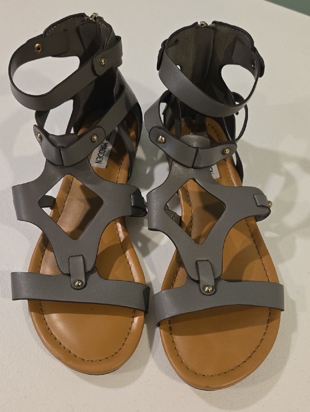 Steve Madden Gray Strappy Gladiator Sandals with Ankle Wrap